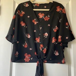 Black floral print blouse